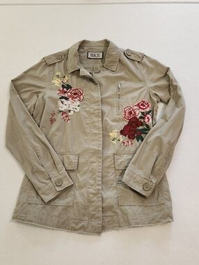 BKE Women's Olive Embroidered Utility Jacket Size Medium